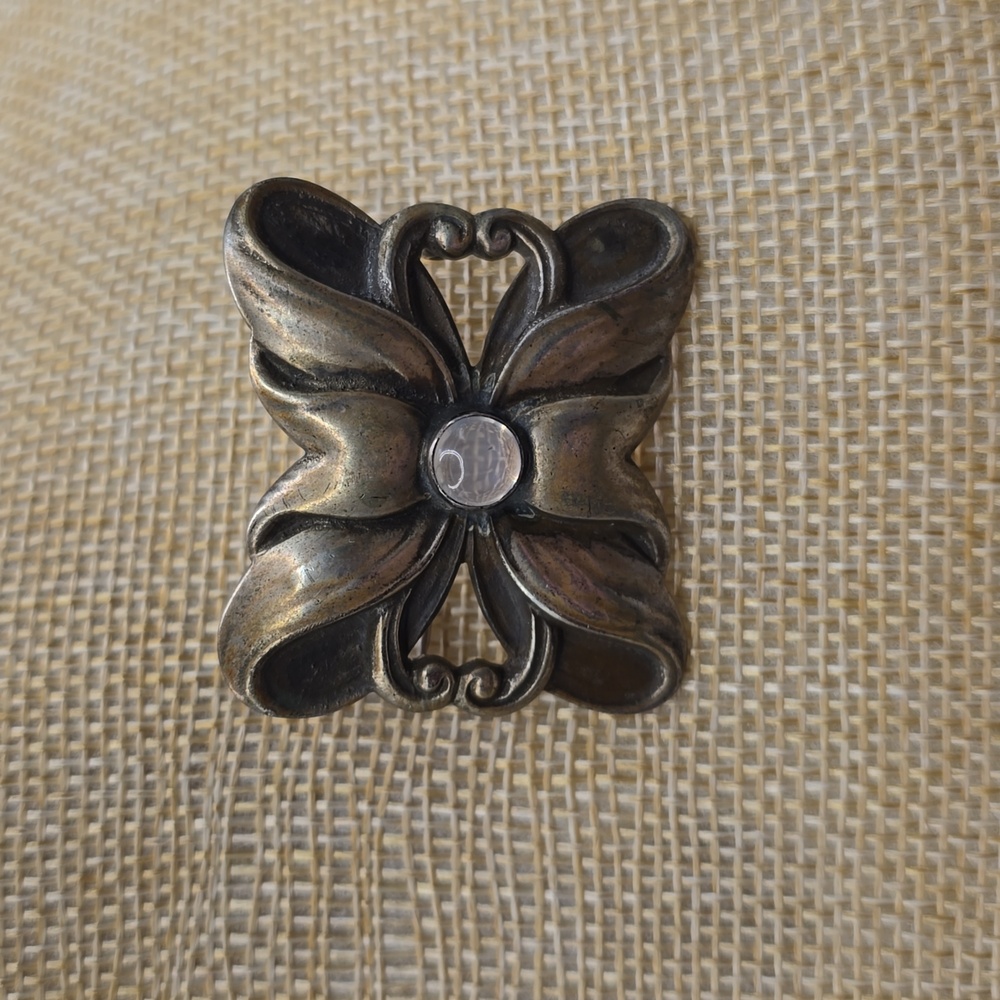 Viking Craft Art Nouveau Sterling Flower Brooch With Moonstone Center
